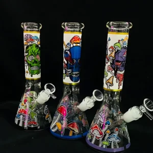 “25CM” Bongs De Vidrio - Estampado Calaveras con Hongos