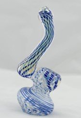 "11cm" Bubbler De vidrio - "Azul Con lineas"