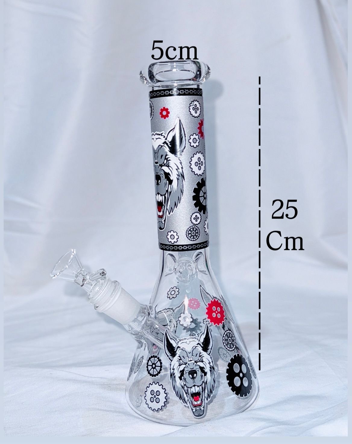 “25cm” Bongs D/Vidrio - Estampado Perros Lobos | Tipo Beaker |