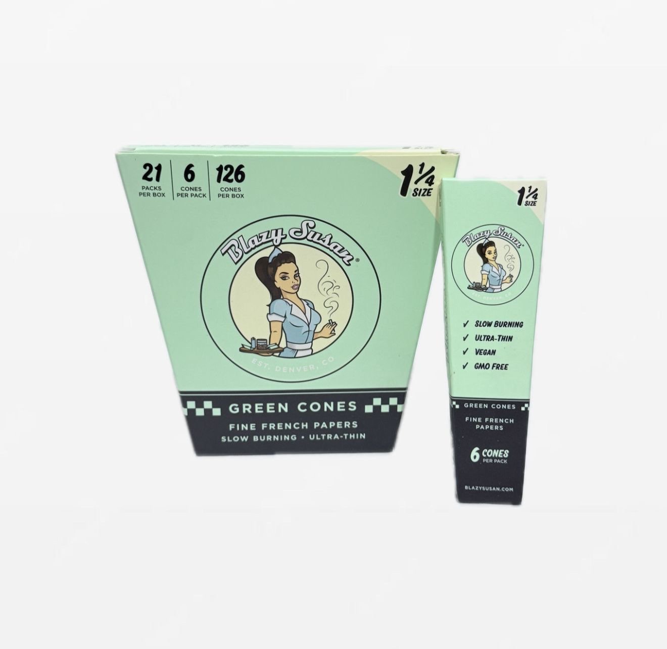Blazy Susan – Green 1 1/4 Size | 6 Conos por Paquete | 21 Paquetes x Caja