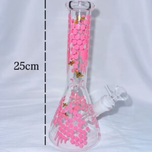“25cm” Bongs D/Vidrio - Estampado “Bee” Pink | Tipo Beaker |