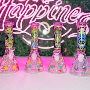 “25cm” Bongs D/Vidrio - Estampado Alien 420 | Tipo Beaker | Modelo al azar