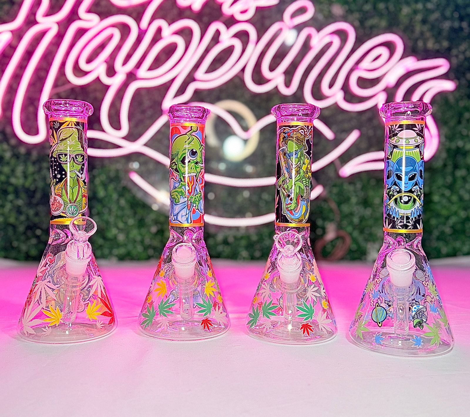 “25cm” Bongs D/Vidrio - Estampado Alien 420 | Tipo Beaker | Modelo al azar