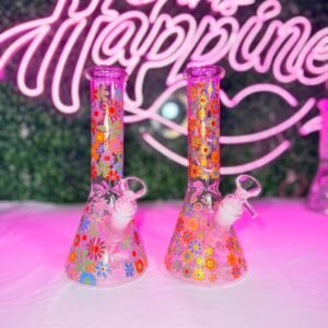 “25cm” Bongs D/Vidrio - Estampado Flores | Tipo Beaker | Modelo al azar