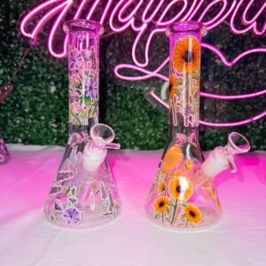 “25cm” Bongs D/Vidrio - Estampado Flor #2 | Tipo Beaker | Modelo al azar