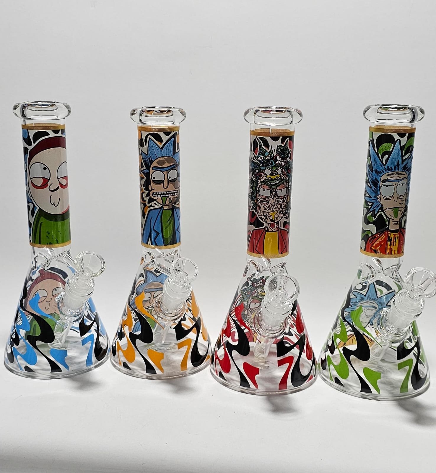 “25cm” Bongs D/Vidrio - Estampado "R & M" #10 | Tipo Beaker | Modelo al azar