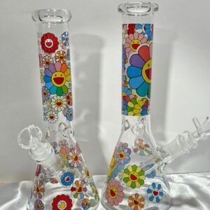 “25cm” Bongs D/Vidrio - Estampado "Happy Flor” | Tipo Beaker | Modelo al azar