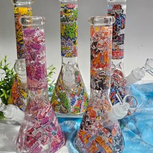 “25cm” Bongs D/Vidrio - Estampado “Grafiti” | Tipo Beaker | Color Al azar
