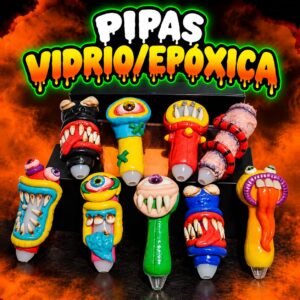 Pipa De Vidrio – Con Diseño De Epoxica “Monster” | Diseño Al Azar |